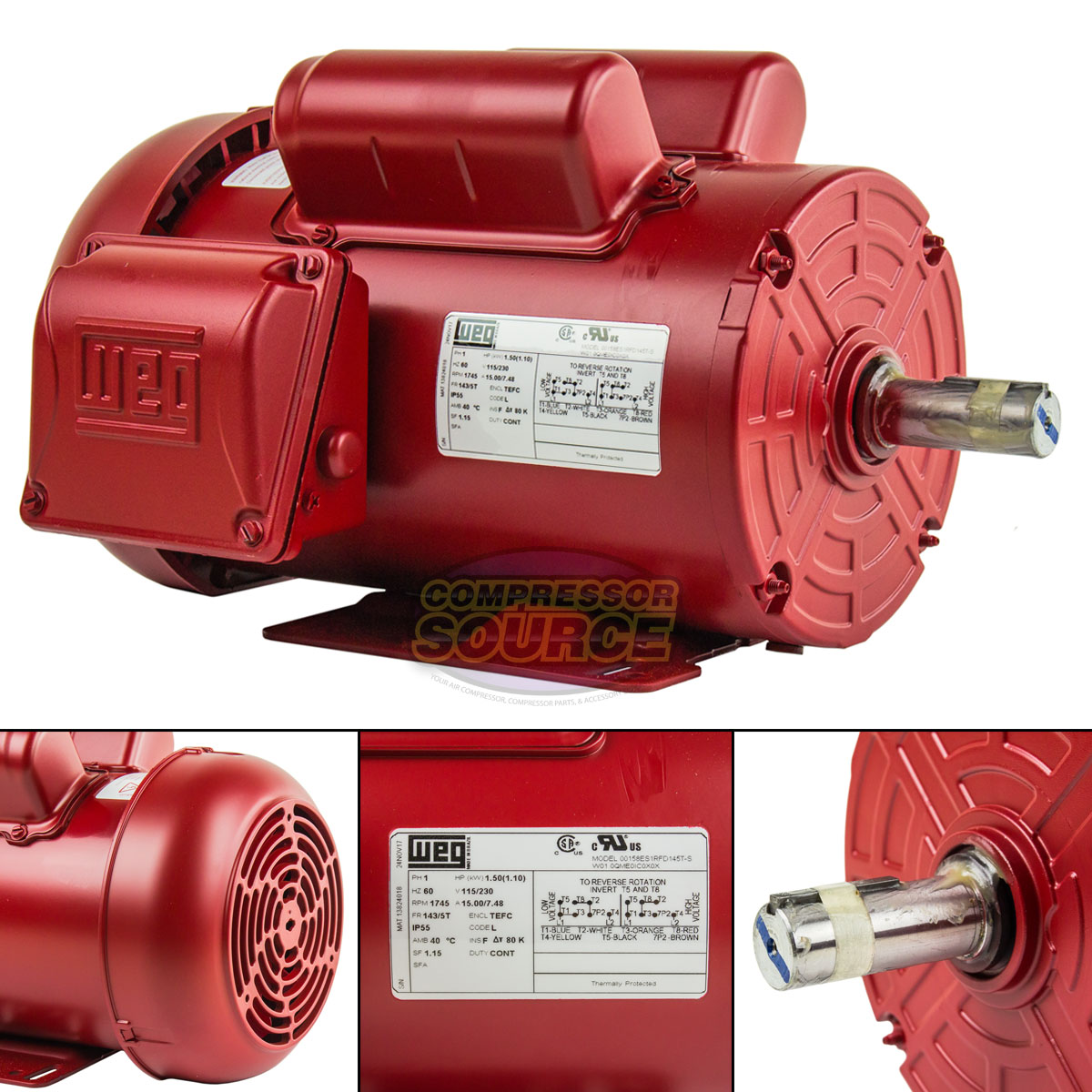 1.5 HP Electric Motor 145T Frame 1745 RPM Single Phase Farm Duty Air